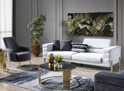Luxury Sofa Set Sofa 4-Seater Armchair Fabric Modern White Modern Set